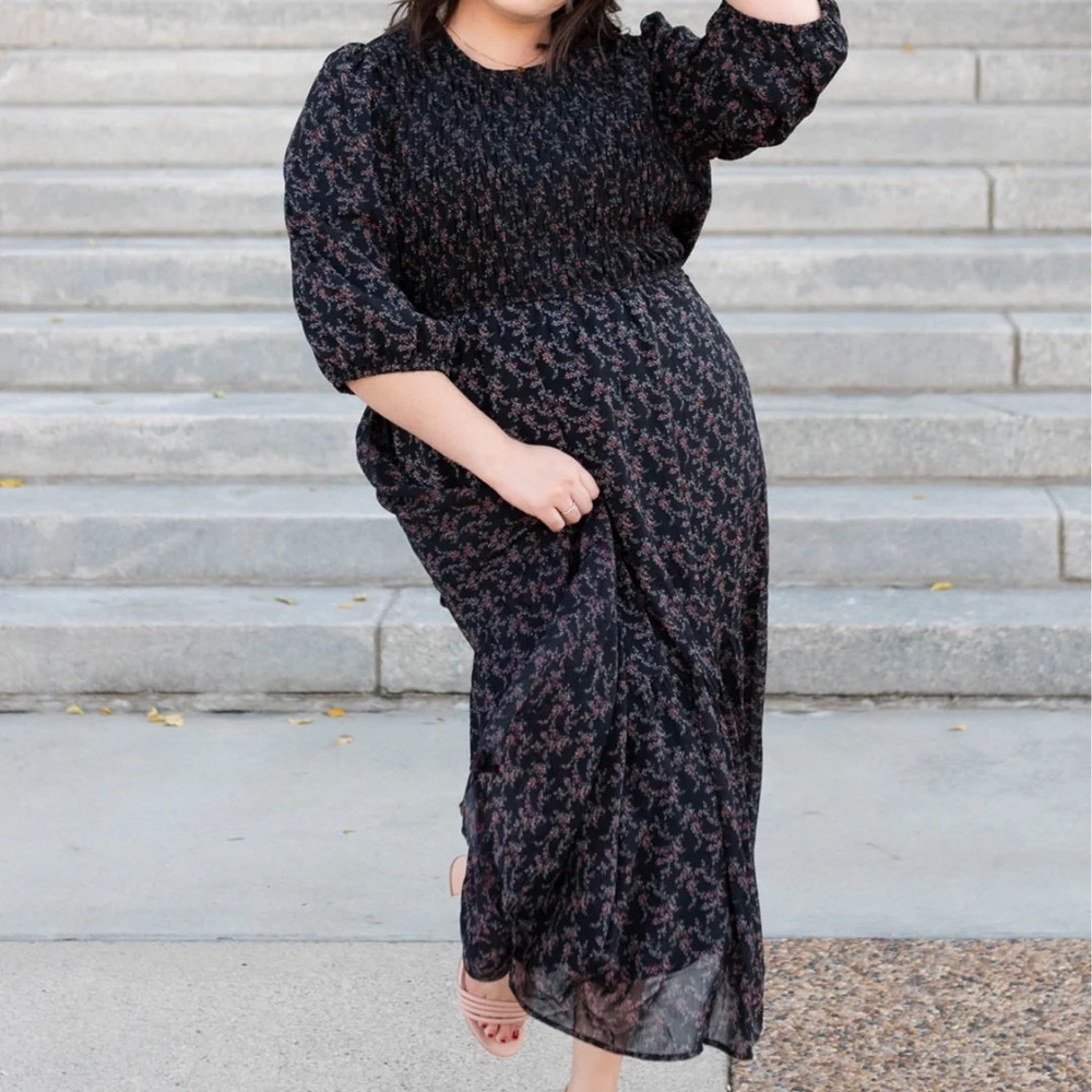 Elegant Black Floral Women's Dress